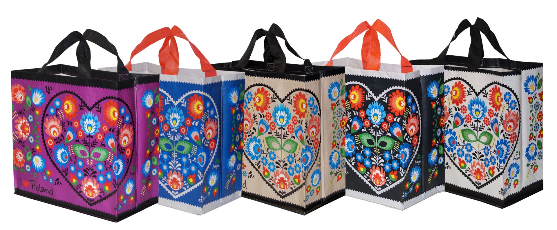 FRASPO Torba z PP FOLKLOR 1  zestaw 5 kolorów w mikscie 35x20x35  24 l. (po 25 sztuk)