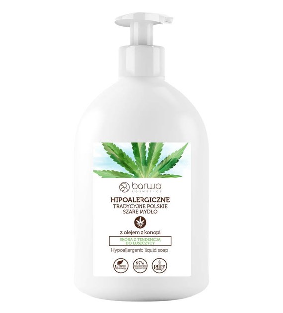 BARWA Hipoalergiczna Mydło w płynie tradycyjne polskie szare - z olejem z konopi 500 ml