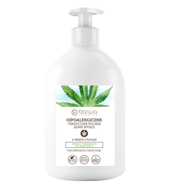 BARWA Hipoalergiczna Mydło w płynie tradycyjne polskie szare - z olejem z konopi 500 ml