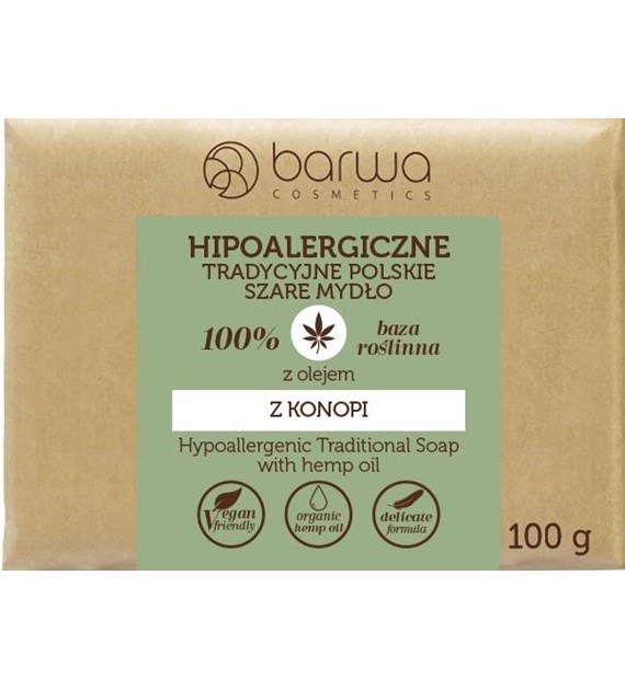BARWA Hipoalergiczna Tradycyjne Polskie Mydło szare w kostce z olejem z konopii 100g*