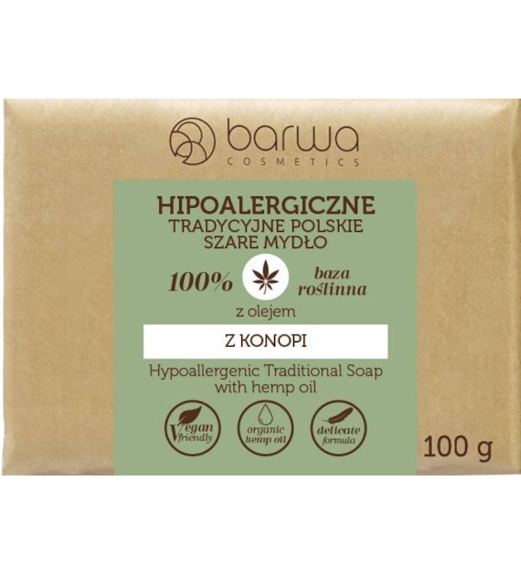 BARWA Hipoalergiczna Tradycyjne Polskie Mydło szare w kostce z olejem z konopii 100 g