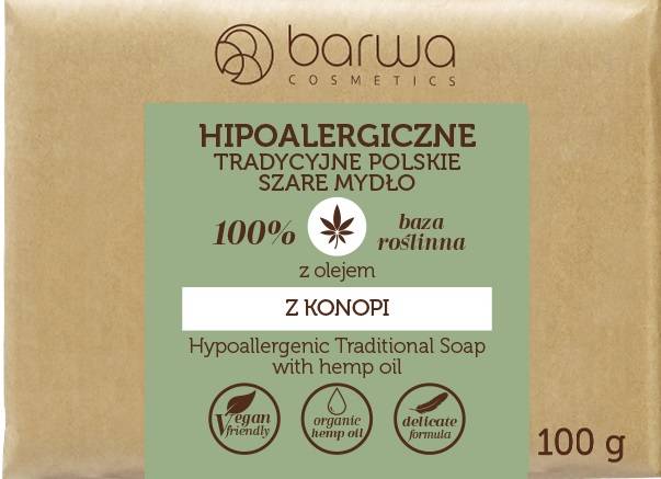BARWA Hipoalergiczna Tradycyjne Polskie Mydło szare w kostce z olejem z konopii 100g