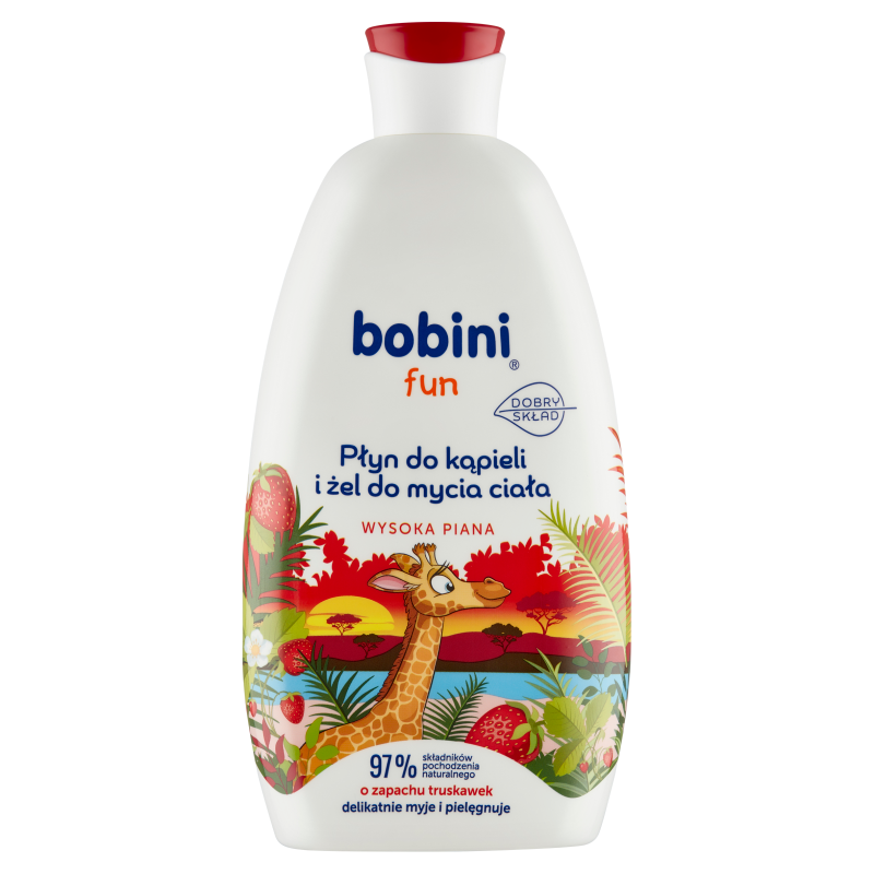 BOBINI FUN Płyn do kąpieli i żel do mycia ciała WYSOKA PIANA O ZAPACHU TRUSKAWEK, 500 ml
