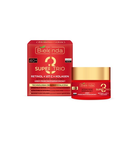 SUPER TRIO RETINOL + VIT C + KOLAGEN Intensywnie nawilżający krem przeciwzmarszczkowy 40+, dzień/ noc, 50 ml