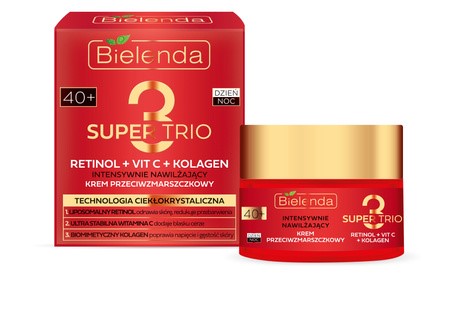 BIELENDA - SUPER TRIO RETINOL + VIT C + KOLAGEN Intensywnie nawilżający krem przeciwzmarszczkowy 40+, dzień/ noc, 50 ml