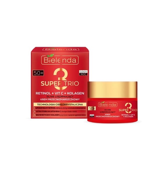BIELENDA SUPER TRIO RETINOL + VIT C + KOLAGEN Silnie ujędrniający krem przeciwzmarszczkowy 50+, dzień/ noc, 50 ml
