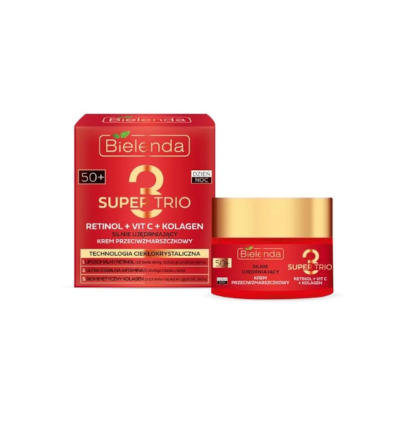 SUPER TRIO RETINOL + VIT C + KOLAGEN Silnie ujędrniający krem przeciwzmarszczkowy 50+, dzień/ noc, 50 ml