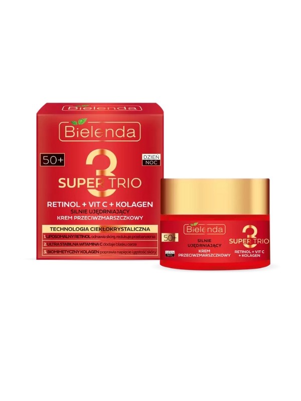 BIELENDA SUPER TRIO RETINOL + VIT C + KOLAGEN Silnie ujędrniający krem przeciwzmarszczkowy 50+, dzień/ noc, 50 ml