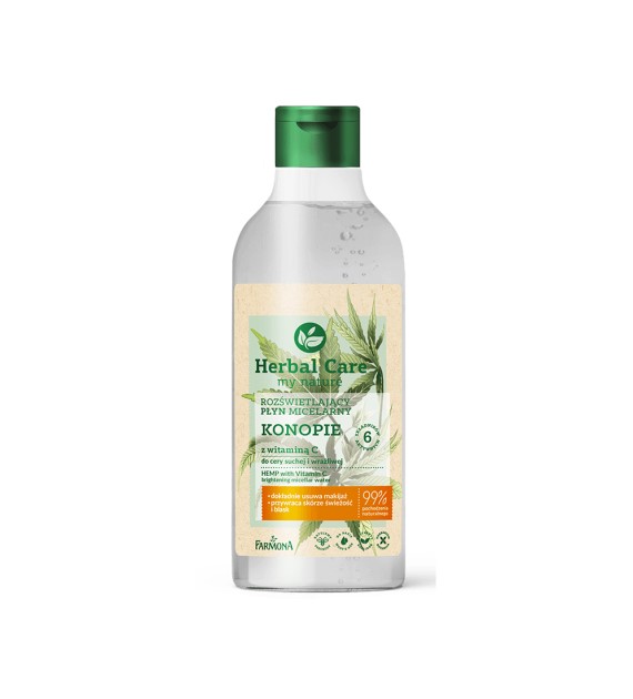 Herbal Care Rozświetlający płyn micelarny KONOPIE z witaminą C do cery bardzo suchej, 400 ml