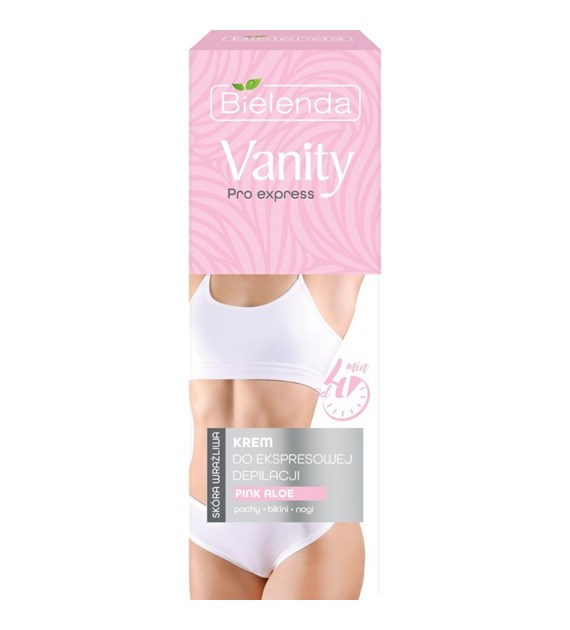 BIELENDA - VANITY Pro Express Krem do ekspresowej depilacji SKÓRA WRAŻLIWA, BIKINI, PACHY, NOGI, PINK ALOE, 75 ml