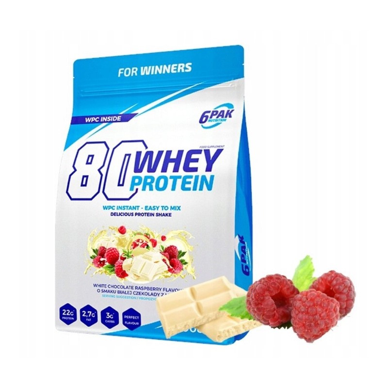 6PAK 80 WHEY PROTEIN BIAŁA CZEKOLADA Z MALINĄ / 908g
