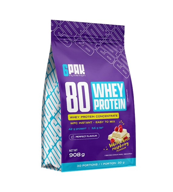 6PAK 80 WHEY PROTEIN  908g BIAŁA CZEKOLADA Z MALINĄ