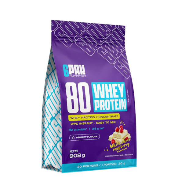 6PAK 80 WHEY PROTEIN  908g BIAŁA CZEKOLADA Z MALINĄ