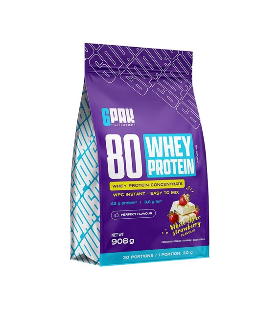 6PAK 80 WHEY PROTEIN  908g BIAŁA CZEKOLADA Z TRUSKAWKĄ