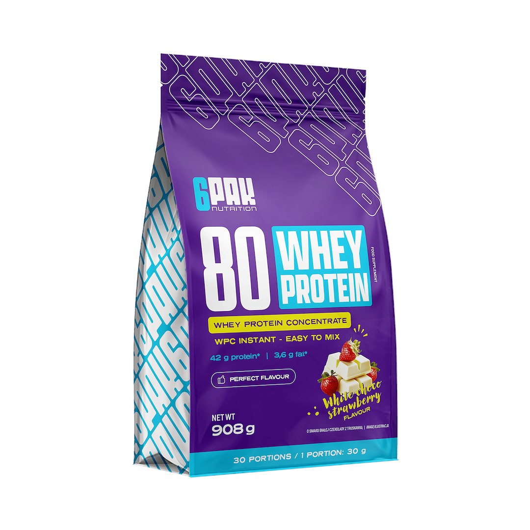 6PAK 80 WHEY PROTEIN  908g BIAŁA CZEKOLADA Z TRUSKAWKĄ