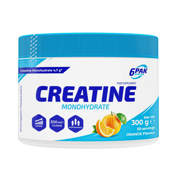 6PAK CREATINE MONOHYDRATE 300g JAR ORANGE