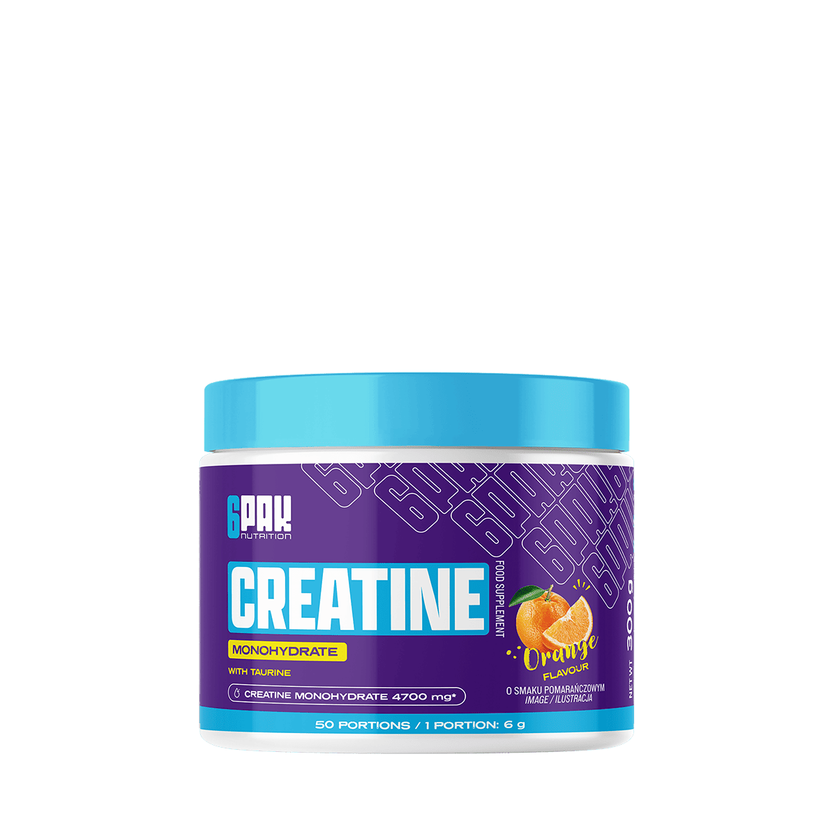 6PAK CREATINE MONOHYDRATE 300g JAR ORANGE