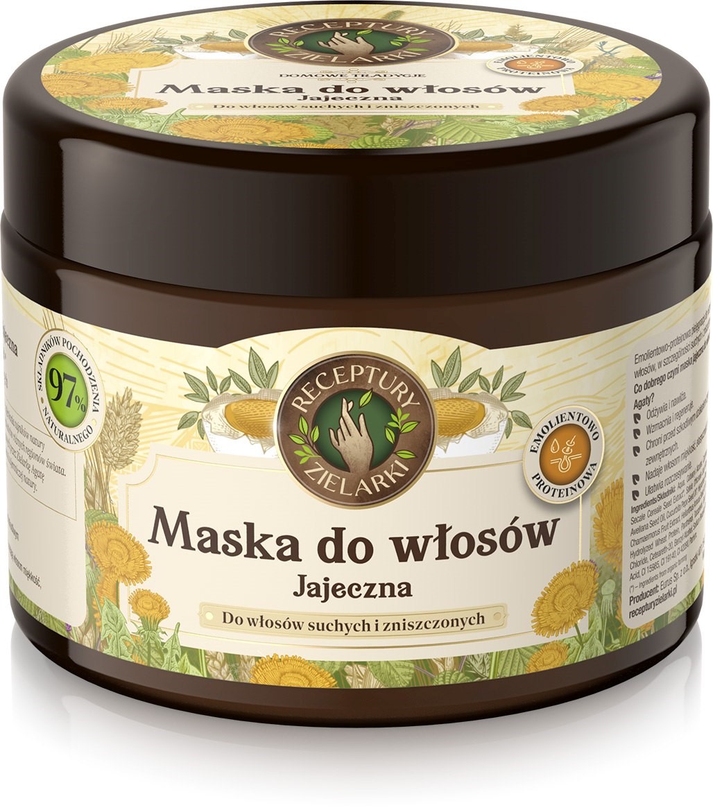 RECEPTURY ZIELARKI  MASKA DO WŁOSÓW 300ML JAJECZNA SUCHE,ZNISZCZONE