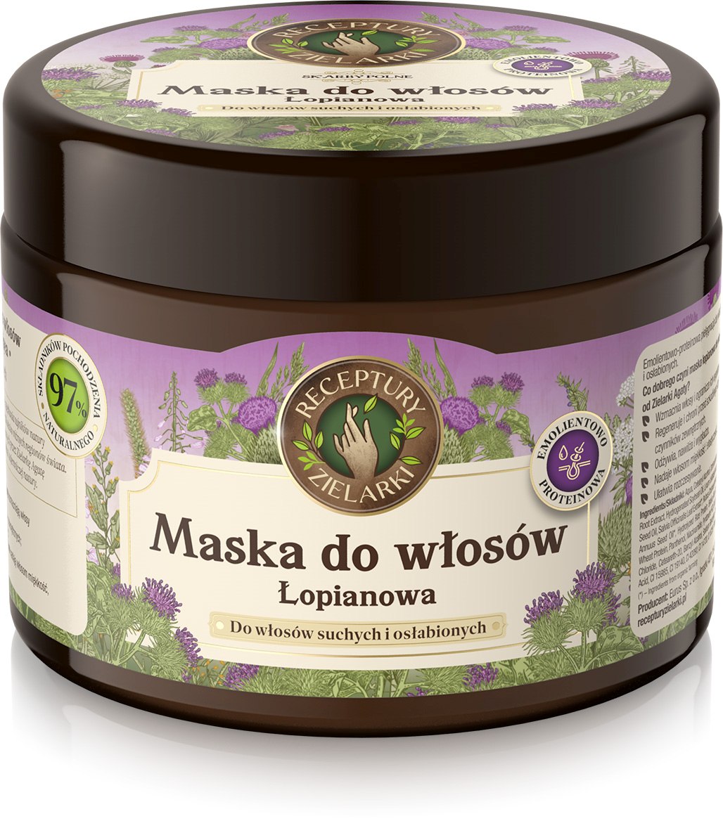 RECEPTURY ZIELARKI  MASKA DO WŁOSÓW 300ML ŁOPIAN SUCHE,OSŁABIONE