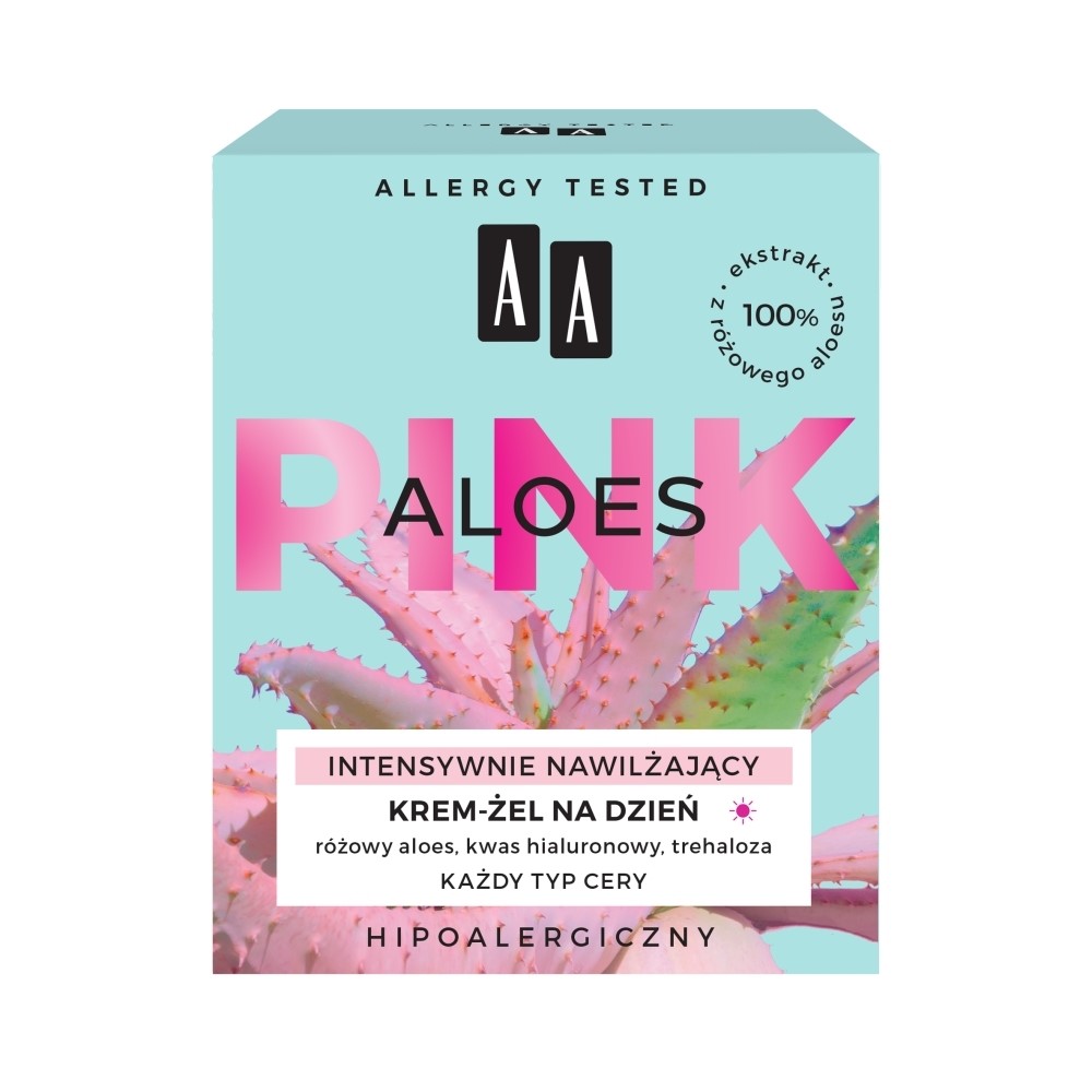 AA  ALOES PINK KREM-ŻEL DO TWARZY 50ML DZIEŃ INTENSYWNIE NAWILŻAJĄCY KAŻDY TYP CERY
