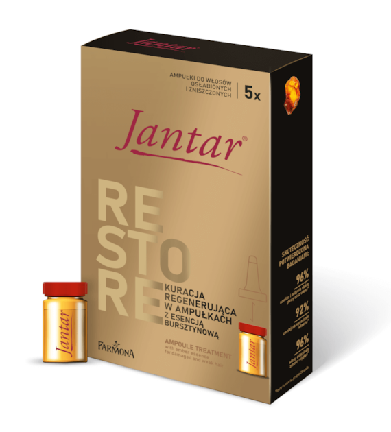 Jantar Kuracja w ampułkach z esencją bursztynową do włosów bardzo zniszczonych i osłabionych, 5x5ml