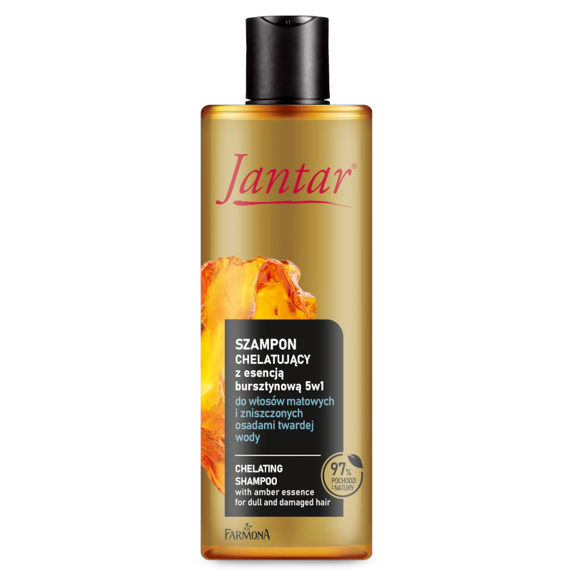 Jantar Szampon chelatujący z wyciągiem z bursztynu 5w1 do włosów matowych i zniszczonych osadami twardej wody, 300 ml