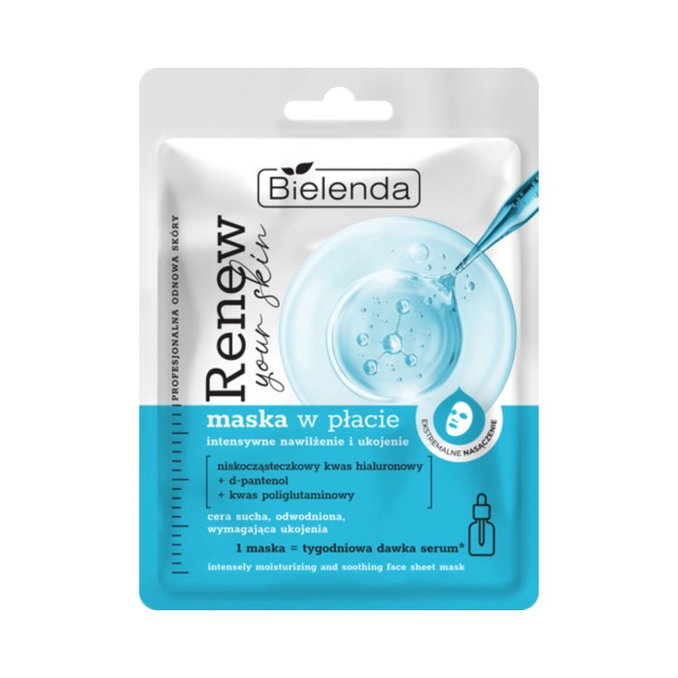 BIELENDA - RENEW YOUR SKIN maska w płacie PROfesjonalna odnowa skóry - intensywne nawilżenie i ukojenie, 1 szt.
