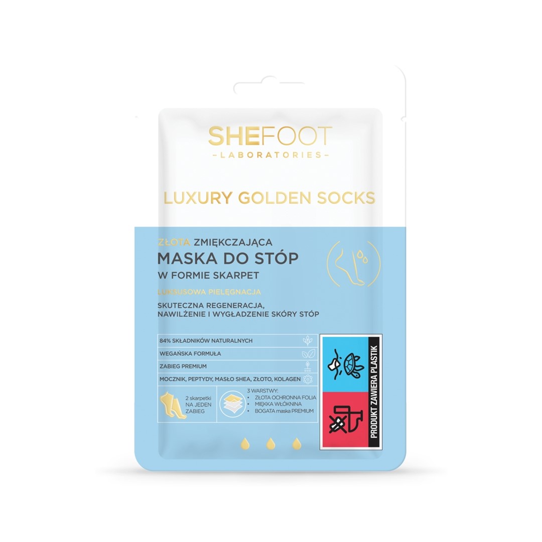 SHEHAND ZŁOTA ZMIĘKCZAJĄCA MASKA DO STÓP W FORMIE SKARPET
