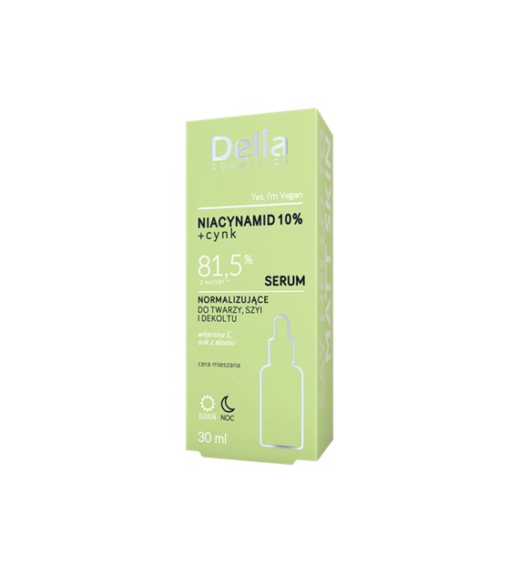 DELIA -   SERUM NA TWARZ SZYJĘ I DEKOLT 30ML NIACYNAMID 10%+CYNK NORMALIZUJĄCE CERA MIESZANA