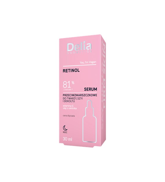 DELIA -   SERUM NA TWARZ SZYJĘ I DEKOLT 30ML RETINOL PRZECIWZMARSZCZKOWE CERA DOJRZAŁA