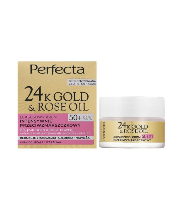 24K GOLD&ROSE 50+ KREM DO TWARZY 50 ML REDUKUJE ZMARSZCZKI, UJĘDRNIA, NAWILŻA