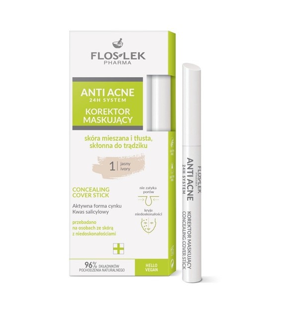 ANTI ACNE 24H KOREKTOR MASKUJĄCY 1 JASNY/IVORY MIESZANA,TŁUSTA,TRĄDZIKOWA