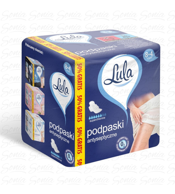 LULA Podpaski higieniczne antyseptyczne - superchłonne 1op.-12szt (8+4 gratis)