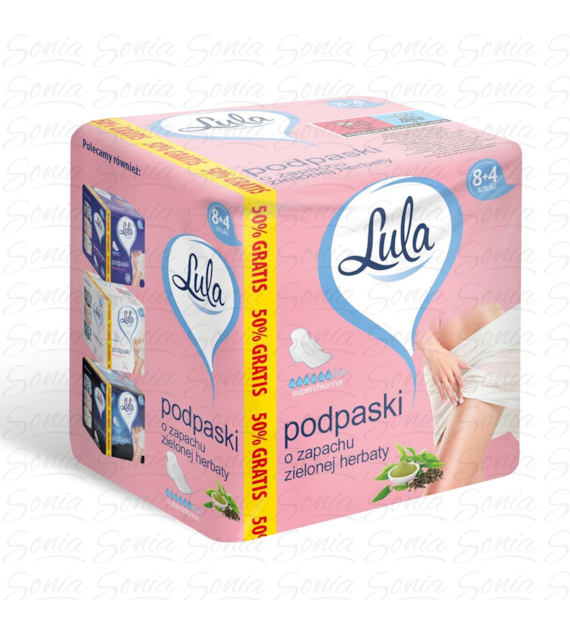 LULA Podpaski higieniczne o zapachu Zielonej Herbaty - superchłonne 1op.-12szt (8+4 gratis)