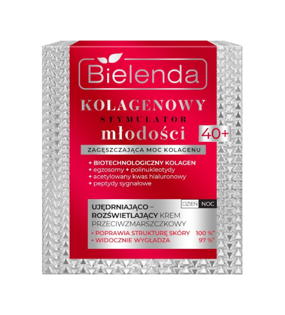 BIELENDA - KOLAGENOWY STYMULATOR MŁODOŚCI Ujędrniająco - rozświetlający krem przeciwzmarszczkowy 40+, dzień/ noc, 50 ml