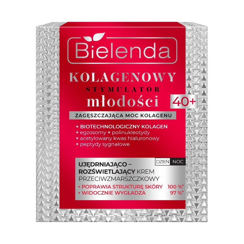BIELENDA - KOLAGENOWY STYMULATOR MŁODOŚCI Ujędrniająco - rozświetlający krem przeciwzmarszczkowy 40+, dzień/ noc, 50 ml