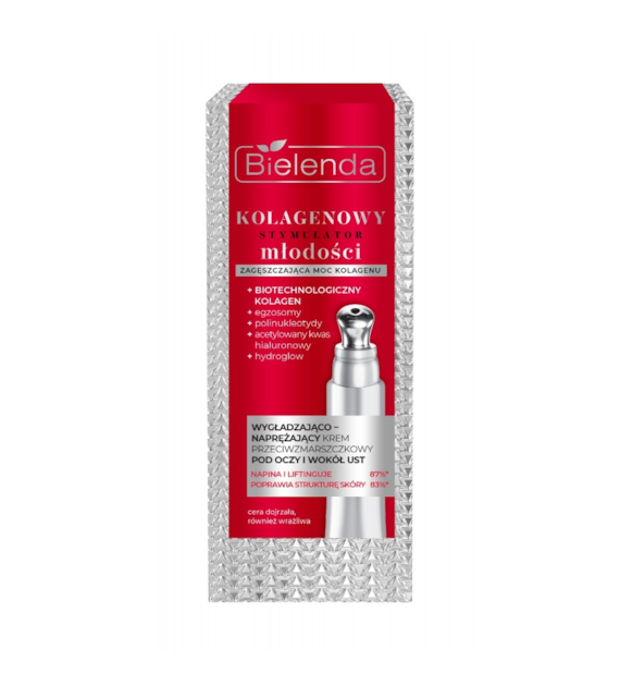 BIELENDA - KOLAGENOWY STYMULATOR MŁODOŚCI Wygładzająco - naprężający krem przeciwzmarszczkowy pod oczy i wokół ust, 15 ml