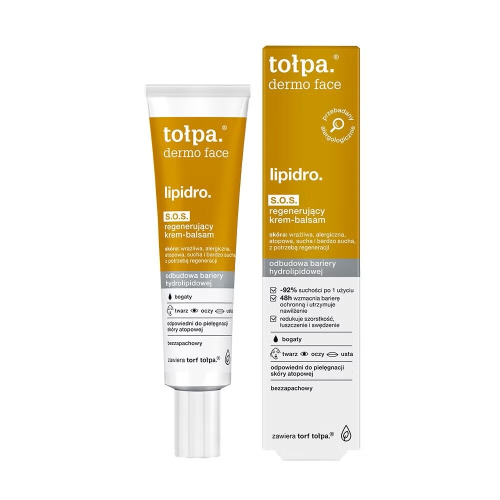 TOŁPA Dermo Face Lipidro Bogaty Regenerujący Krem-balsam S.O.S. na twarz,oczy i usta - odbudowa bariery hydrolipidowej 40 ml