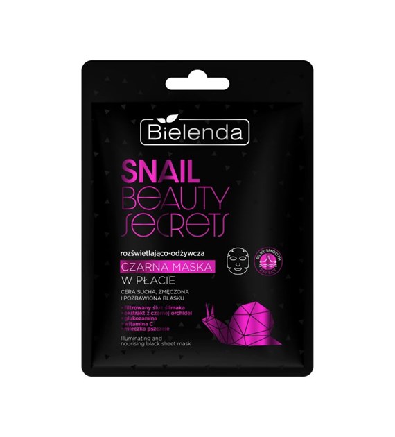 BIELENDA - SNAIL BEAUTY SECRETS Rozświetlająco - odżywcza czarna maska w płacie, 1 szt.