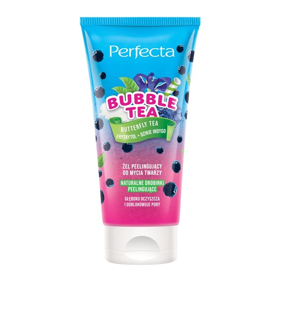 PERFECTA BUBBLE TEA - Żel peelingujący do mycia twarzy Butterfly Tea, Erytrytol + Dzikie Indygo 150ML