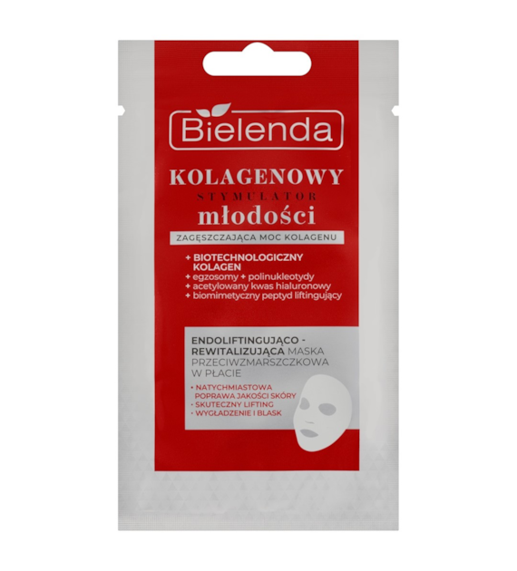 BIELENDA - KOLAGENOWY STYMULATOR MŁODOŚCI Endoliftingująco - rewitalizująca maska przeciwzmarszczkowa w płacie na twarz, 1 szt