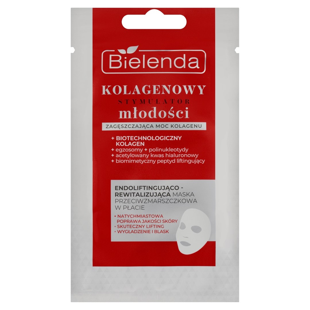 BIELENDA - KOLAGENOWY STYMULATOR MŁODOŚCI Endoliftingująco - rewitalizująca maska przeciwzmarszczkowa w płacie na twarz, 1 szt