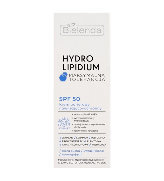 BIELENDA - HYDRO LIPIDIUM MAKSYMALNA TOLERANCJA Krem barierowy SPF50 nawilżająco-ochronny, 30 ml