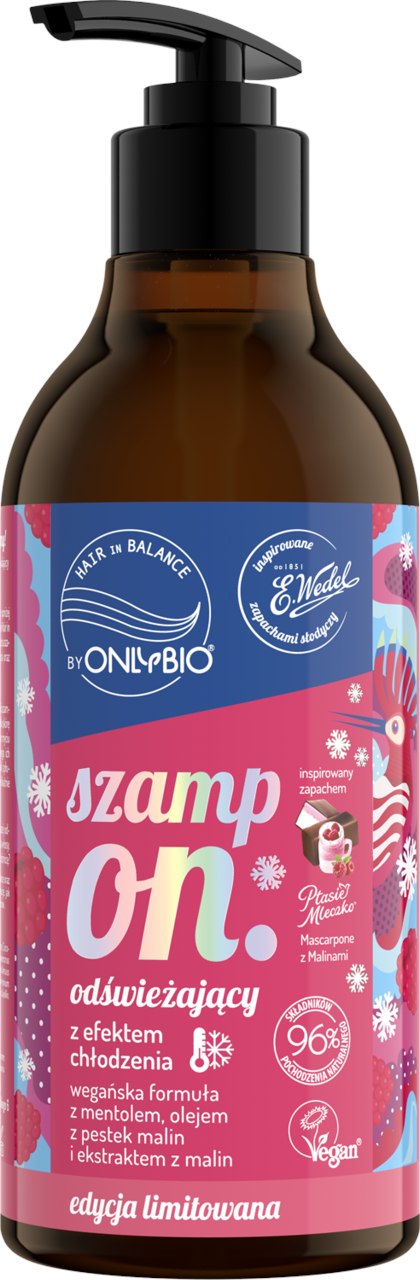 ONLYBIO i WEDEL - Szampon odświeżający inspirowany zapachem Ptasie Mleczko Mascarpone z Malinami 400 ml