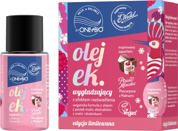 ONLYBIO i WEDEL - Olejek wygładzający inspirowany zapachem Ptasie Mleczko Mascarpone z Malinami 20 ml