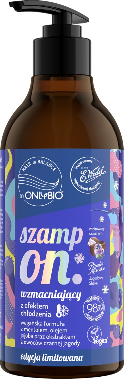 ONLYBIO i WEDEL - Szampon wzmacniający inspirowany zapachem Ptasie Mleczko Jagodowy Shake 400 ml