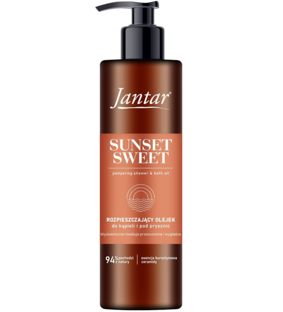 Jantar SUNSET SWEET | Rozpieszczający olejek pod prysznic i do kąpieli z esencją bursztynową i ceramidami, 400 ml