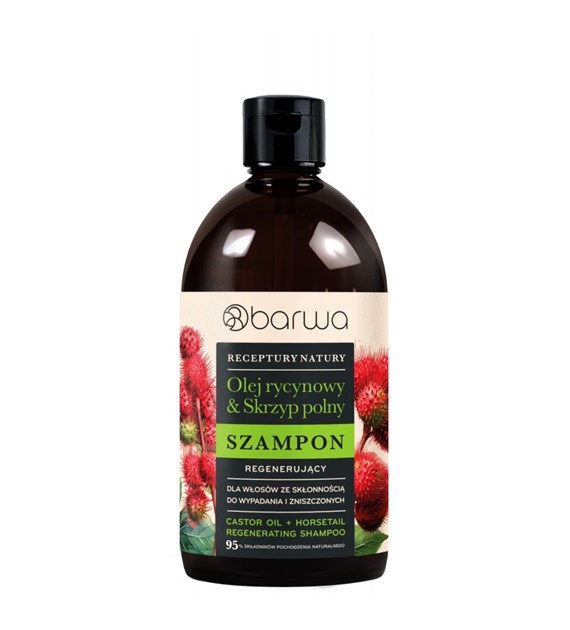 BARWA Receptury Natury Szampon regenerujący do włosów ze skłonnością do wypadania i zniszczonych - Olej Rycynowy & Skrzyp Polny 380ML