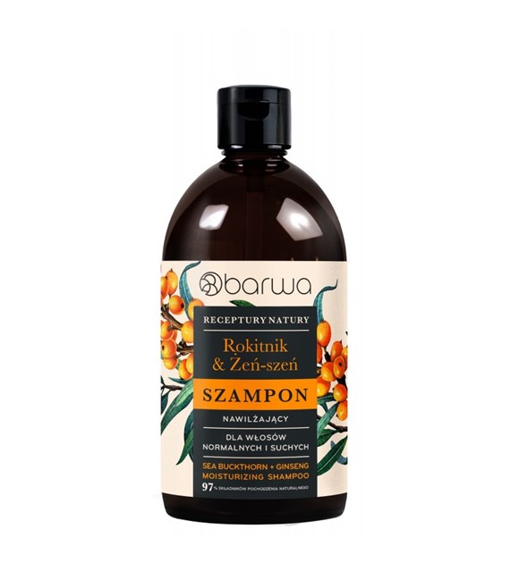 BARWA Receptury Natury Szampon nawilżający do włosów normalnych i suchych - Rokitnik & Żeń-Szeń 380ml