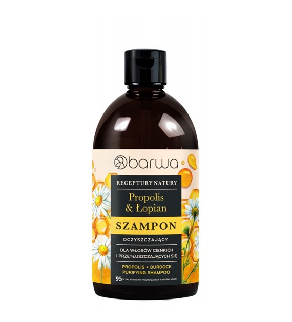 BARWA Receptury Natury Szampon oczyszczający do włosów cienkich i przetłuszczających się - Propolis & Łopian 380ml